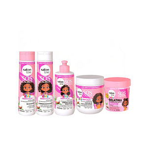 Shampoo + Acondicionador + Mascarilla + Crema de Peinar + Gelatin a SOS Cachos Kids