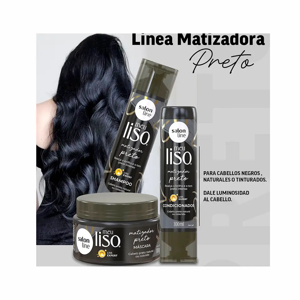 Pack shampoo Acondicionador y Mascara Matizadora Negro Salon Line 5