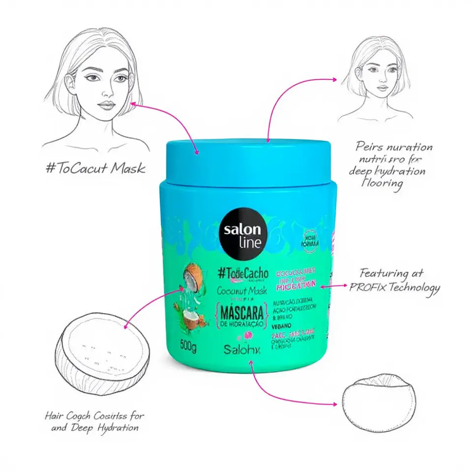 Máscara 500g Coco Salon Line Tratamiento para Rizos y Crespos To De Cacho 5
