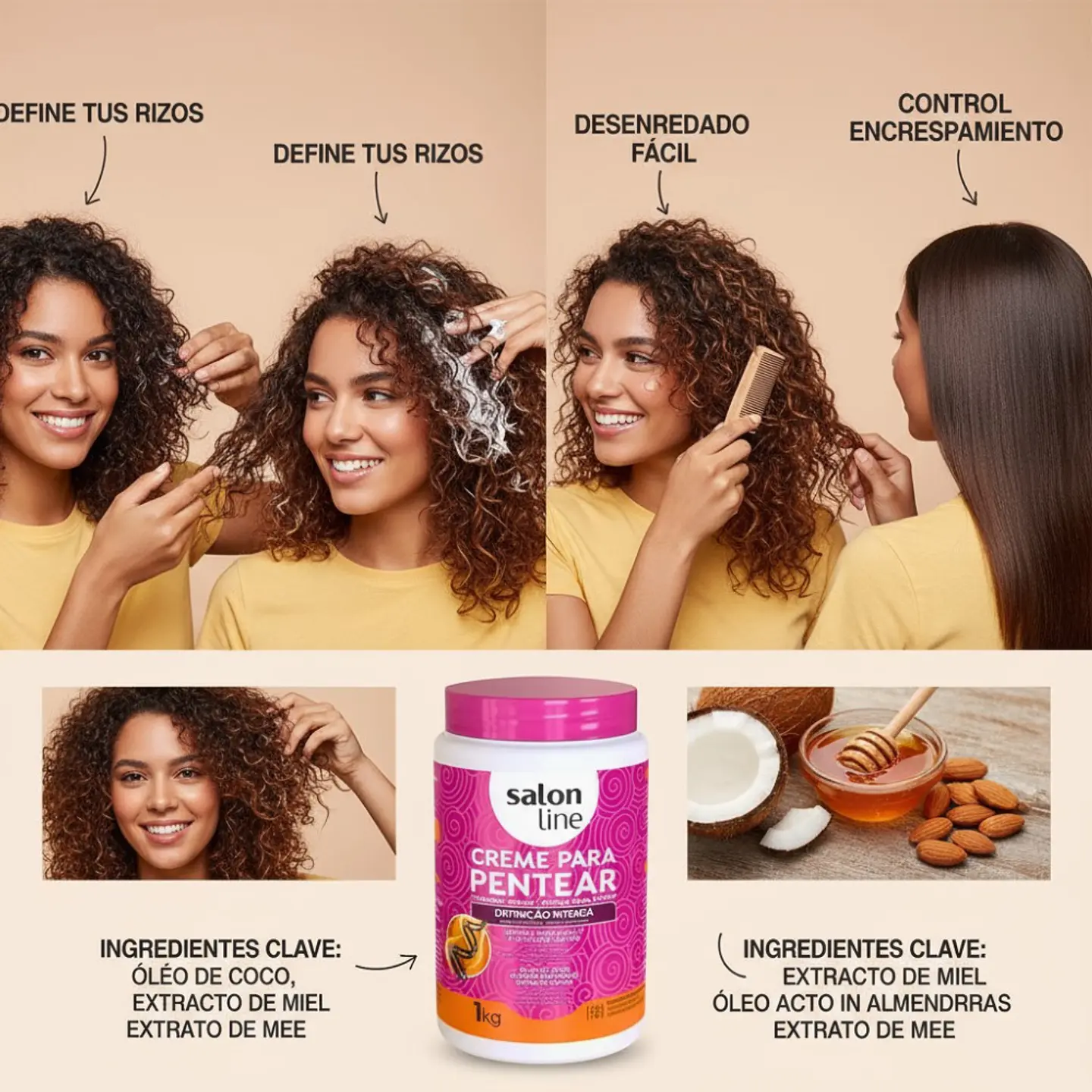 Crema para Peinar Salon Line Definición Intensa 1kg Rizos sin Frizz y con Brillo 8