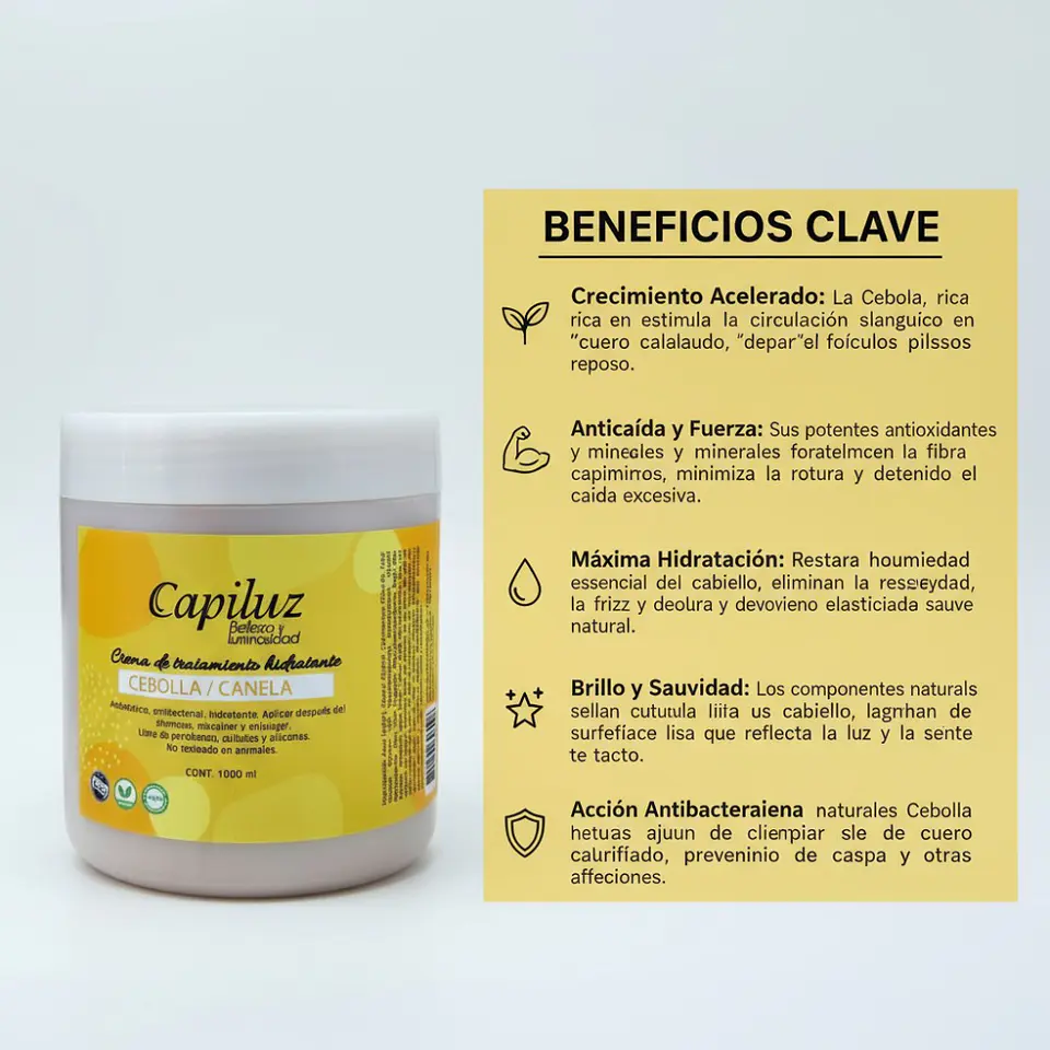 Crema Tratamiento Capilar Cebolla y Canela Capiluz Hidratación y Crecimiento 6