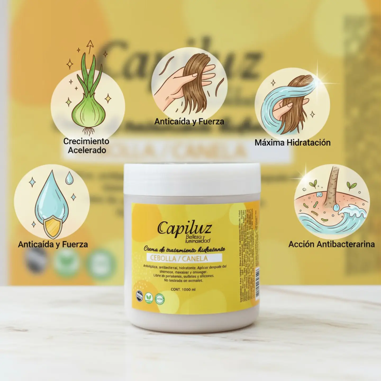 Crema Tratamiento Capilar Cebolla y Canela Capiluz Hidratación y Crecimiento 3