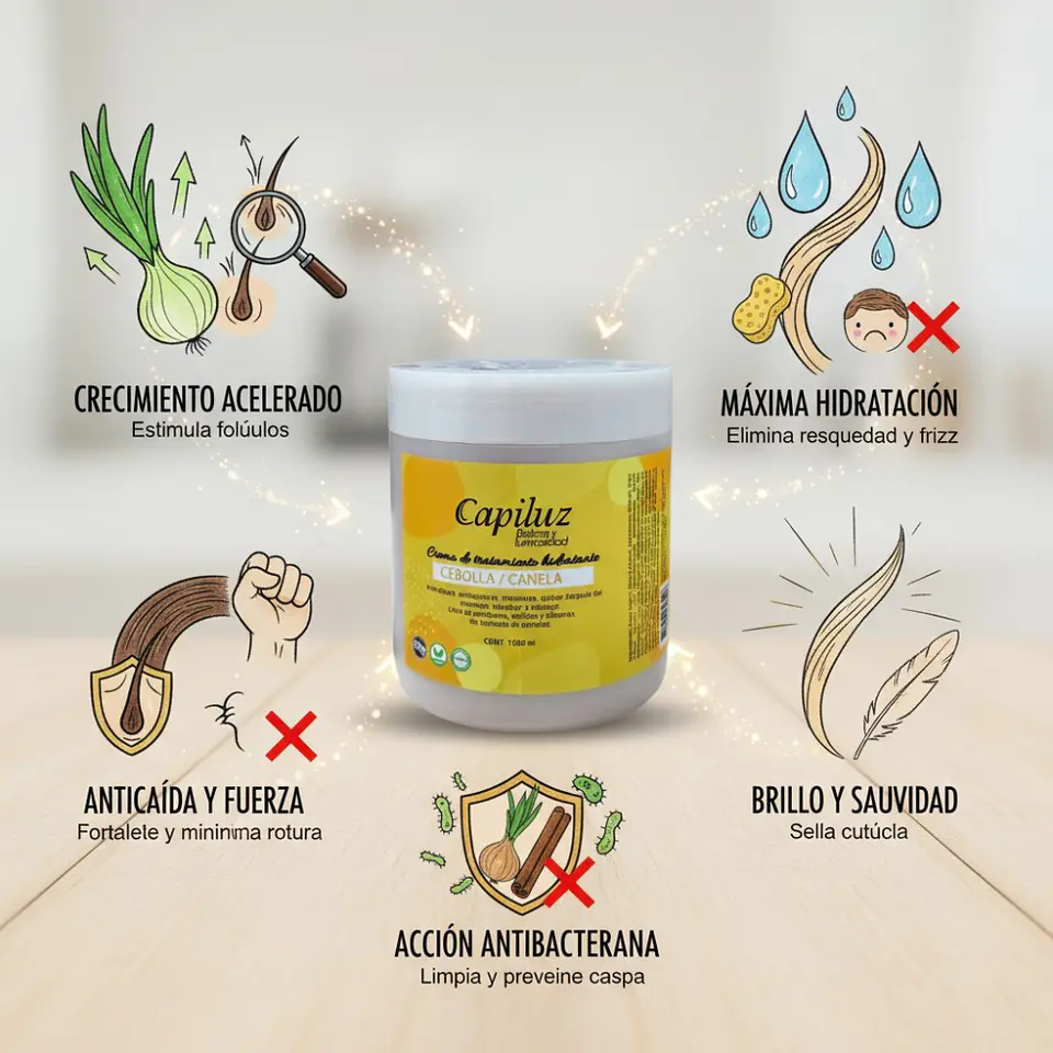Crema Tratamiento Capilar Cebolla y Canela Capiluz Hidratación y Crecimiento 4