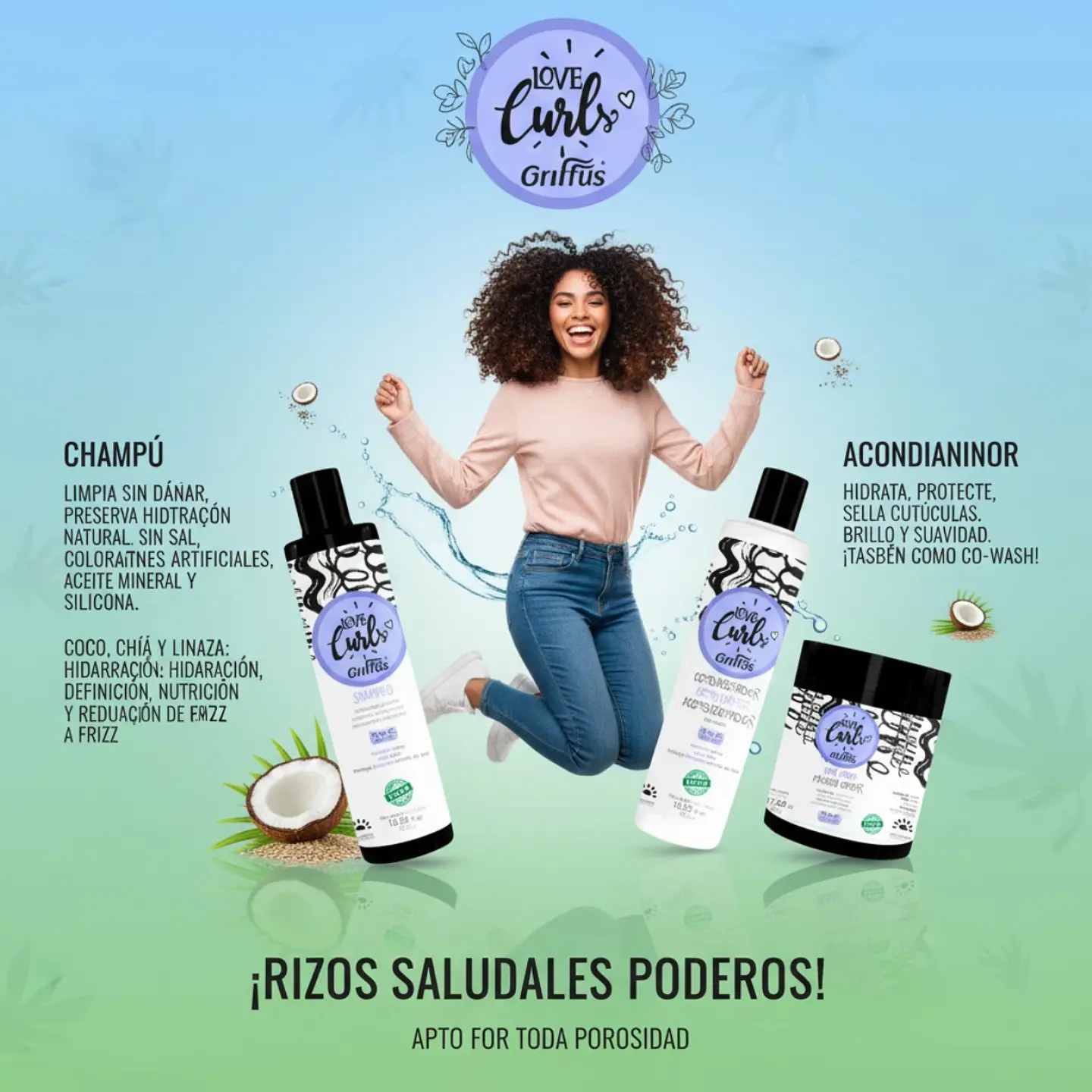 Tripack Shampoo + Acondicionador + Mascarilla Amo Cachos 2A a 4C 6