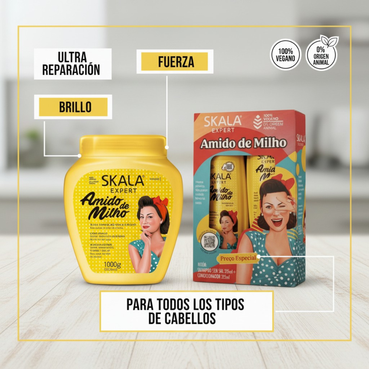 Skala Amido Milho Kit: Mascarilla, Champú, Acondicionador | Nutrición 4