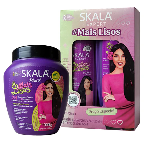 Skala Mais Lisos Kit: Shampoo, Acondicionador 2 en 1 | Efecto Liso