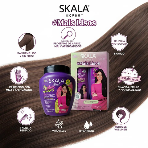 Skala Mais Lisos Kit: Shampoo, Acondicionador 2 en 1 | Efecto Liso