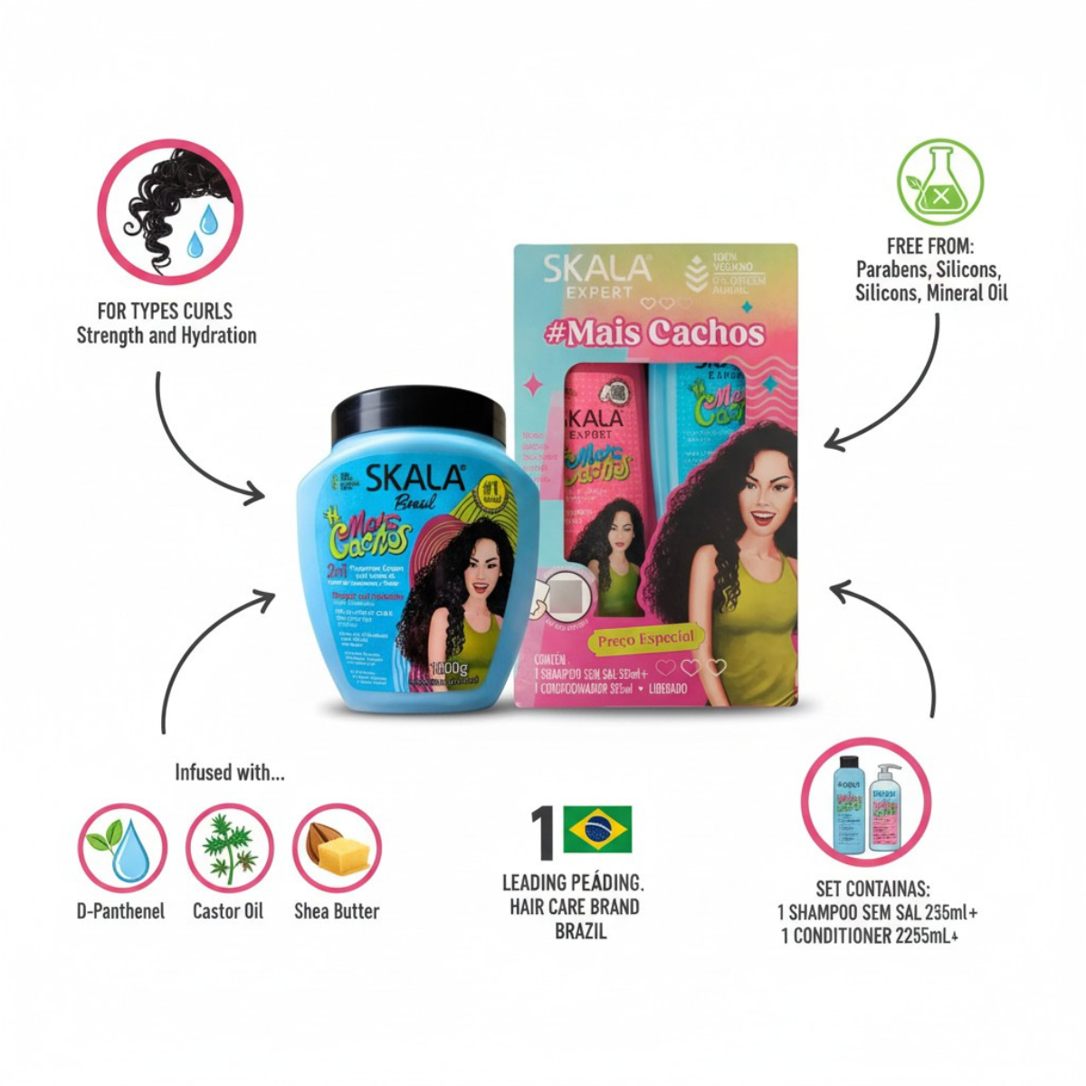 Skala Mais Cachos Kit: 2 en 1, Shampoo, Acondicionador | Definición 3