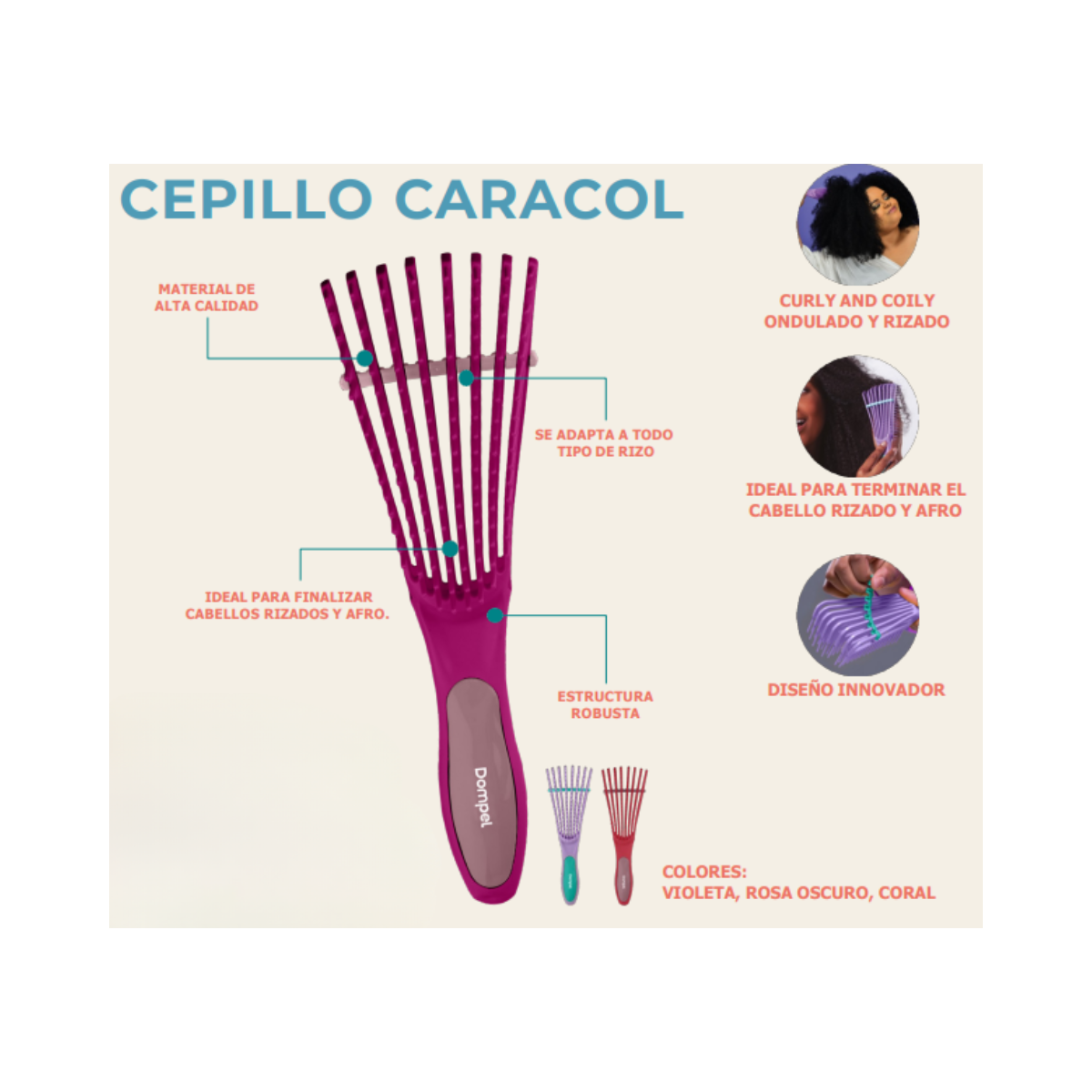 Cepillo Caracol Dompel Ondulada, Rizada y afro. 2