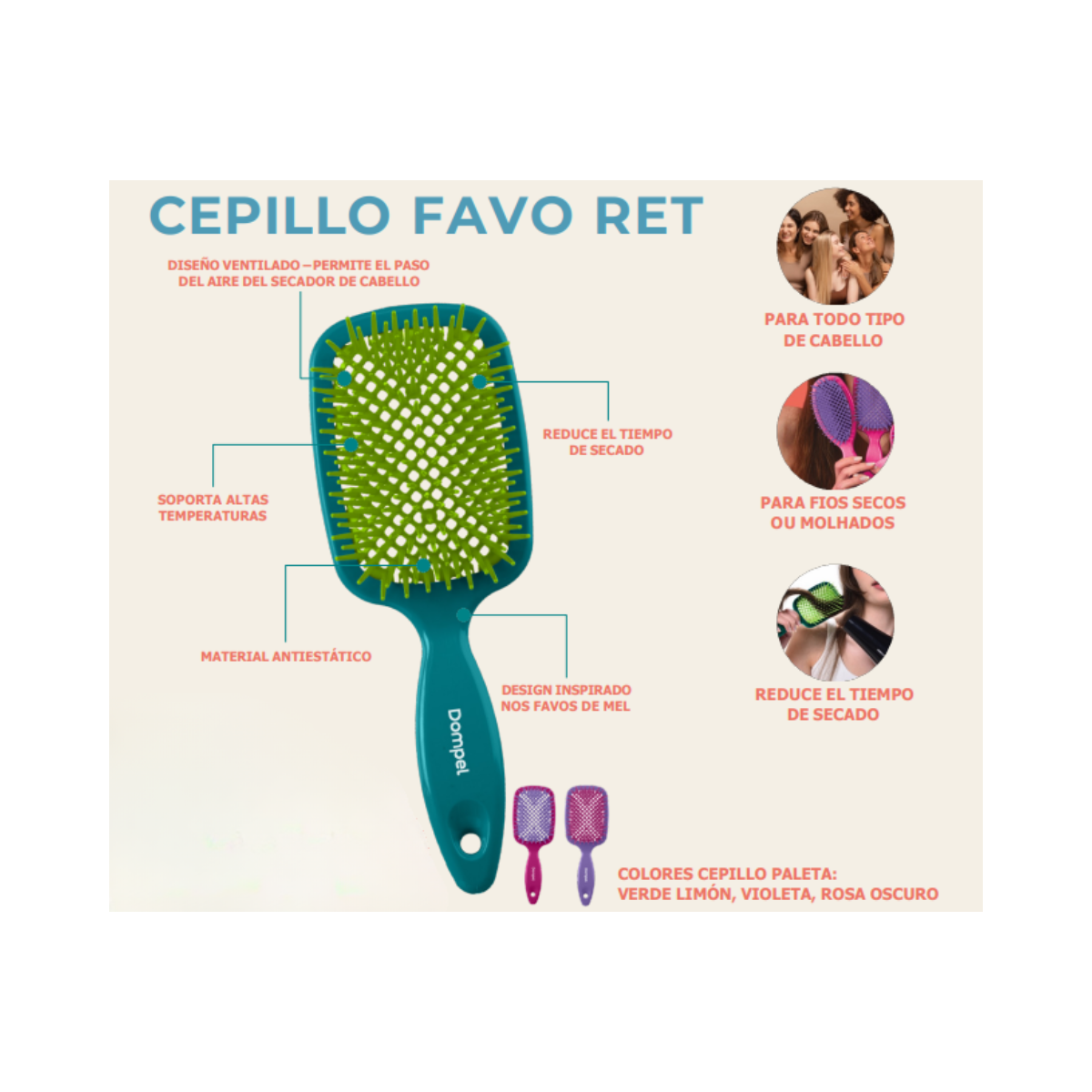 Cepillo Favo Ret Para todo Tipo de Cabellos 2