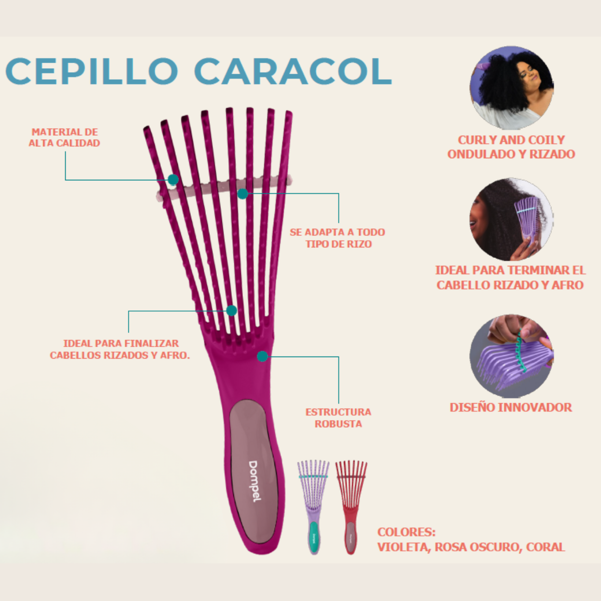 Cepillo Caracol Dompel Ondulada, Rizada y afro 11