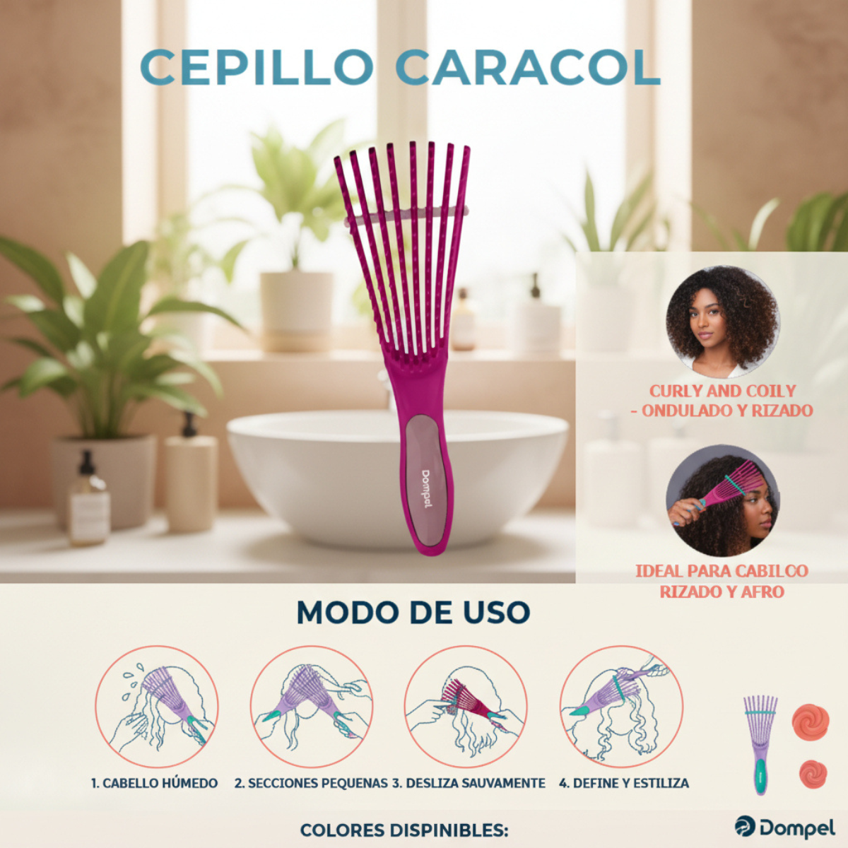 Cepillo Caracol Dompel Ondulada, Rizada y afro 12