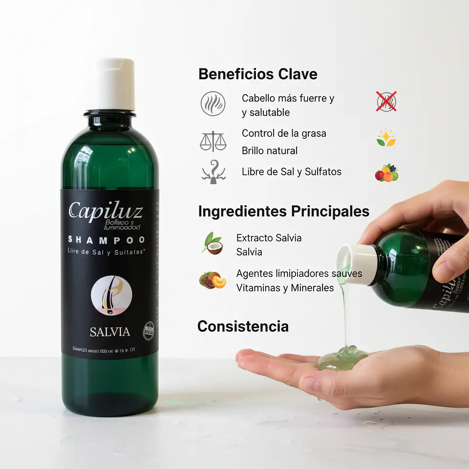 Shampoo Capilar 5% Salvia Densidad Cabello Graso Capiluz 8