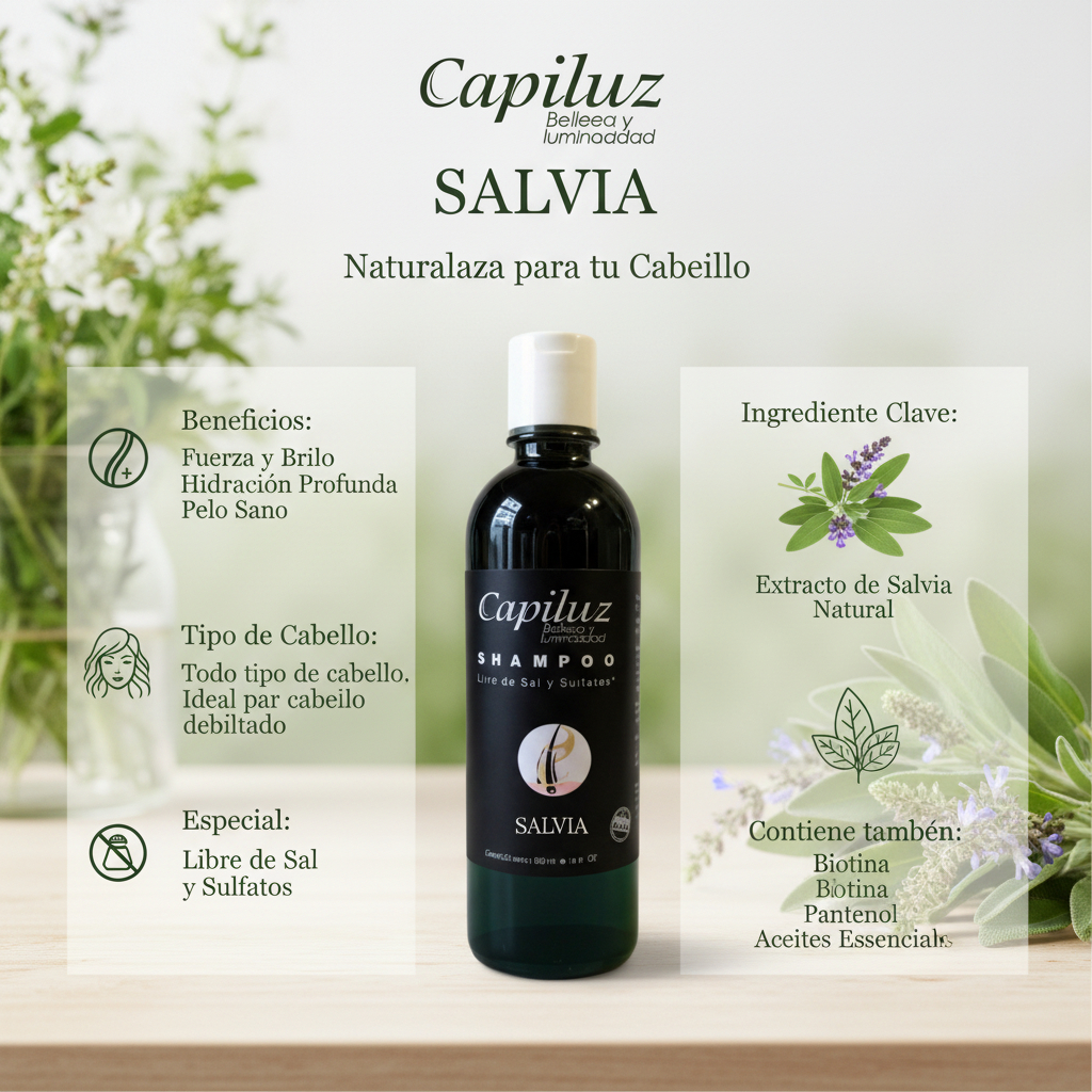 Shampoo Capilar 5% Salvia Densidad Cabello Graso Capiluz 9