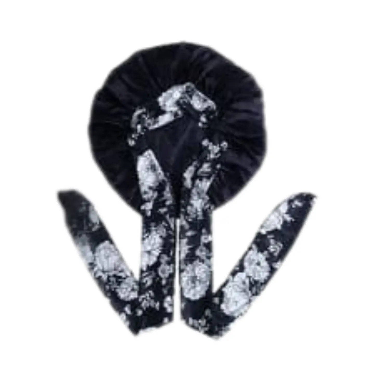 Gorro de Satin con pretina  ancha mas lazo estampado tamaño grande 3