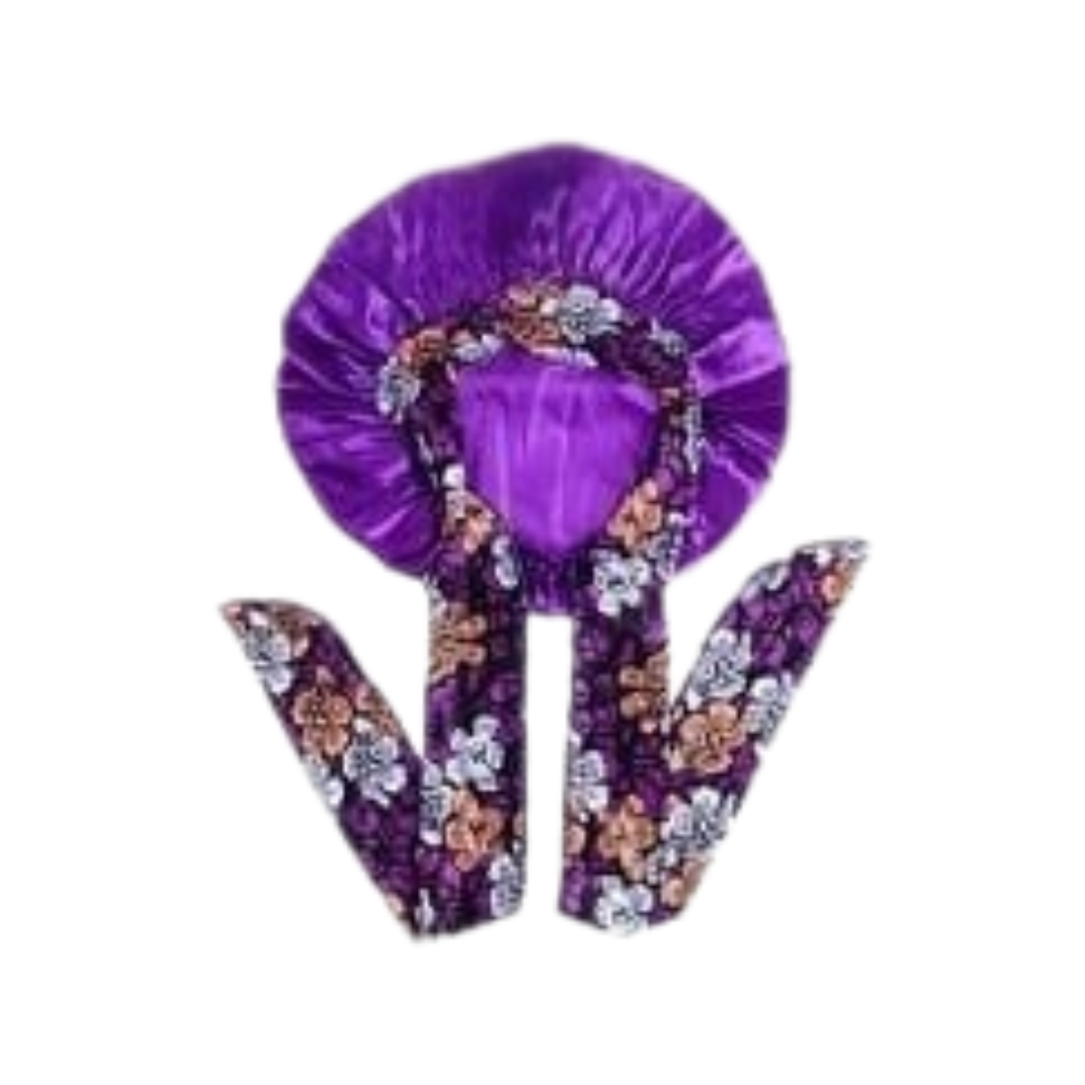 Gorro de Satin con pretina  ancha mas lazo estampado tamaño grande 6