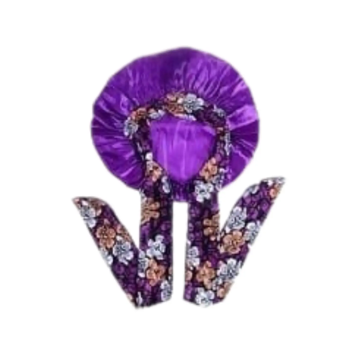 Gorro de Satin con pretina  ancha mas lazo estampado tamaño grande 6