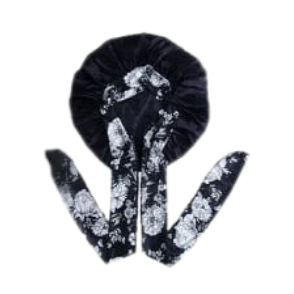 Gorro de Satin con pretina  ancha mas lazo estampado tamaño grande 7