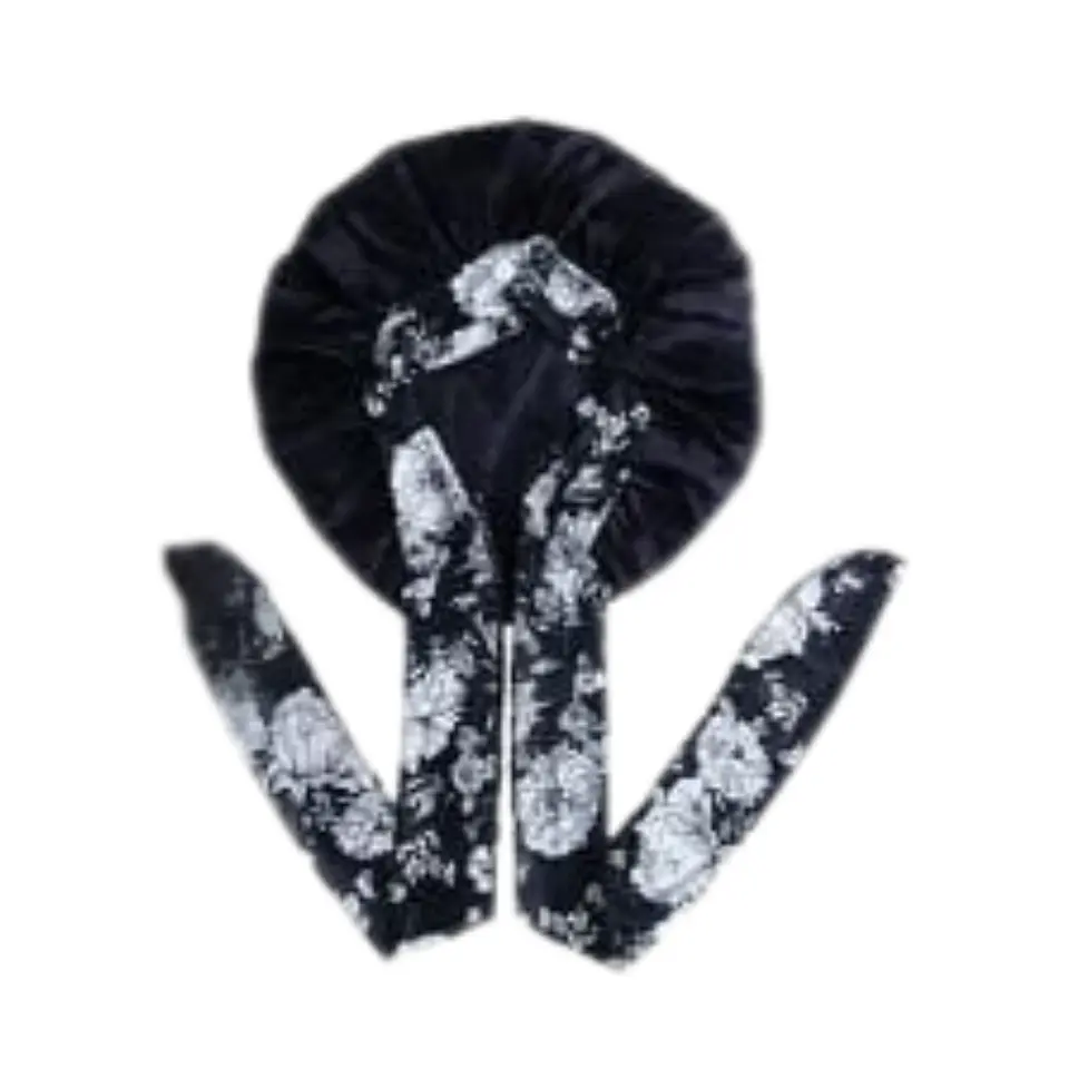 Gorro de Satin con pretina  ancha mas lazo estampado tamaño grande 7
