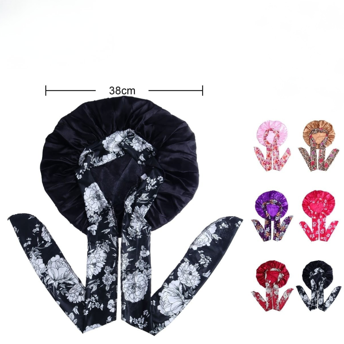 Gorro de Satin con pretina  ancha mas lazo estampado tamaño grande 10