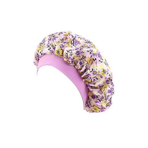 Gorro de Satin Floreado Con Pretina Ancha
