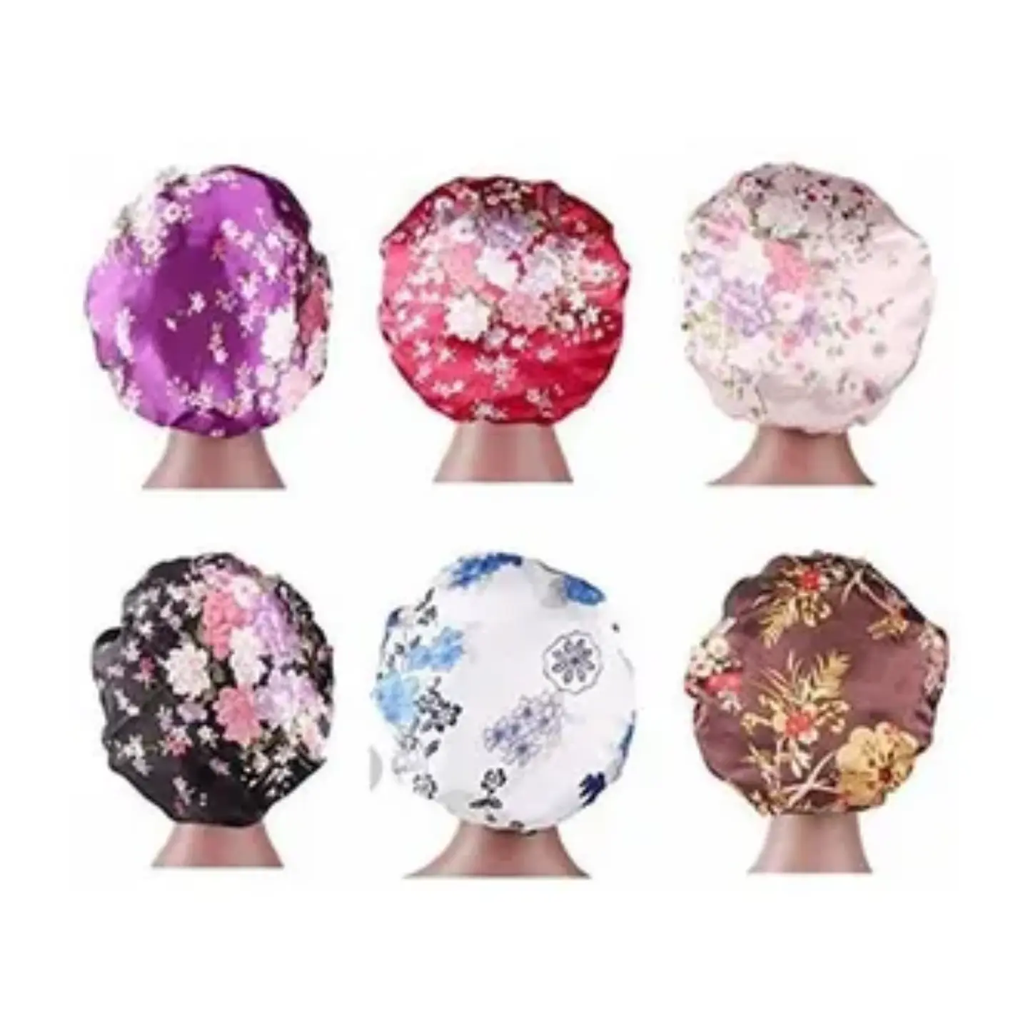Gorro de Satin Floreado Con Pretina Ancha 1