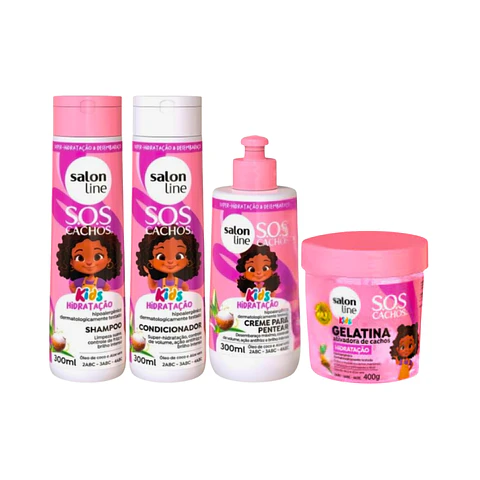 Kit SOS Cachos Kids Salon Line: Shampoo + Acondicionador + Crema de Peinar + Gelatina (4 Productos)