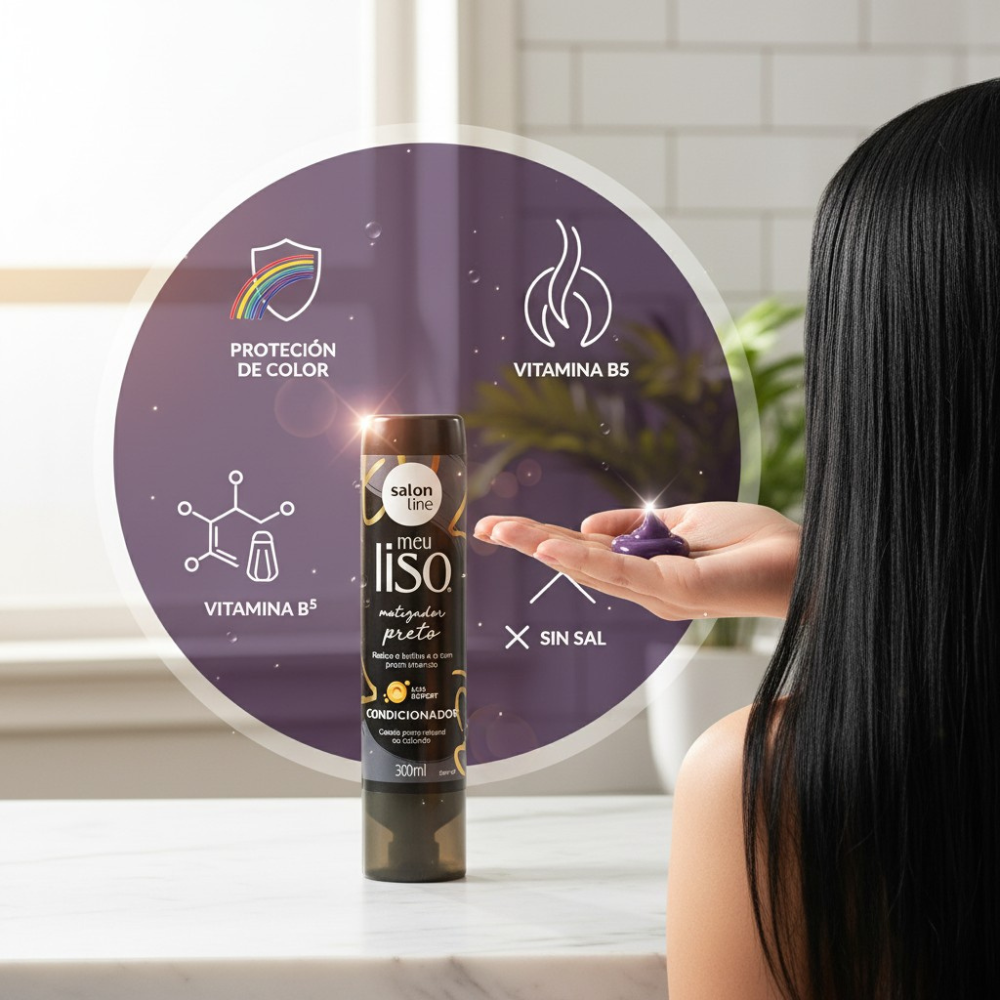 Acondicionador Meu Liso Matizador Preto Intensidad y Brillo Espejo 3