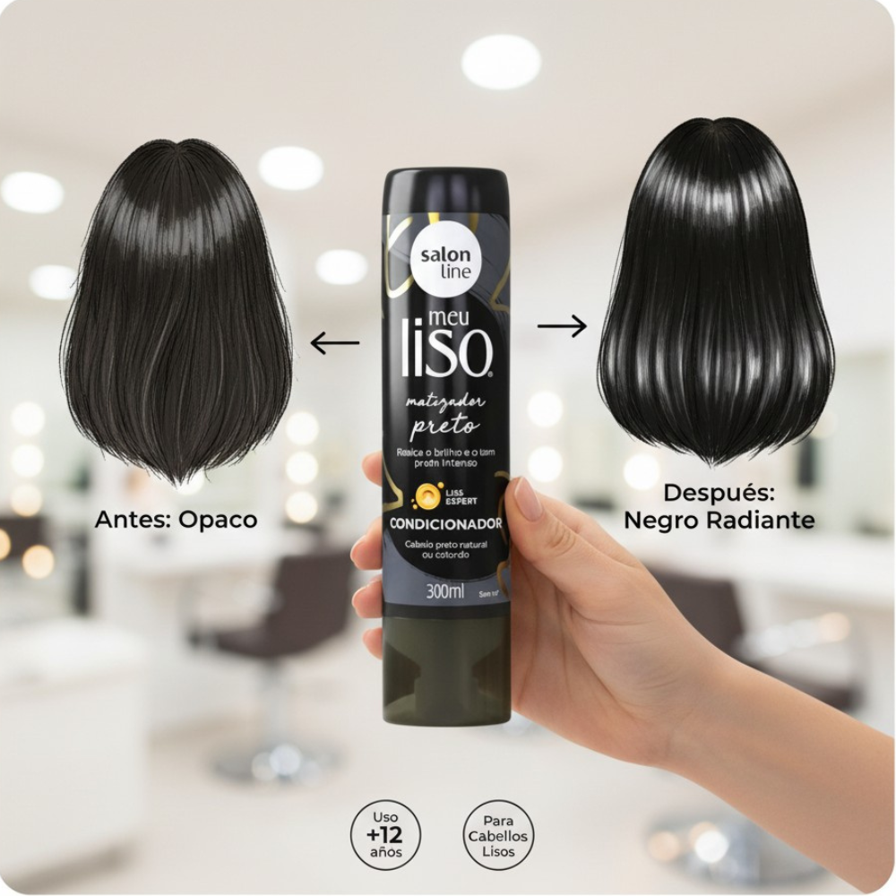 Acondicionador Meu Liso Matizador Preto Intensidad y Brillo Espejo 4
