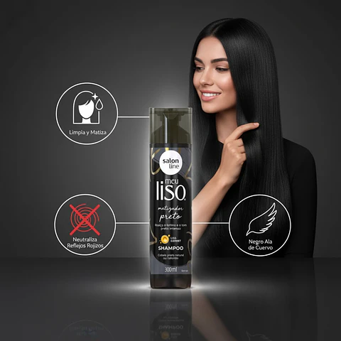 Shampoo Meu Liso Matizador Preto Limpieza e Intensidad de Color