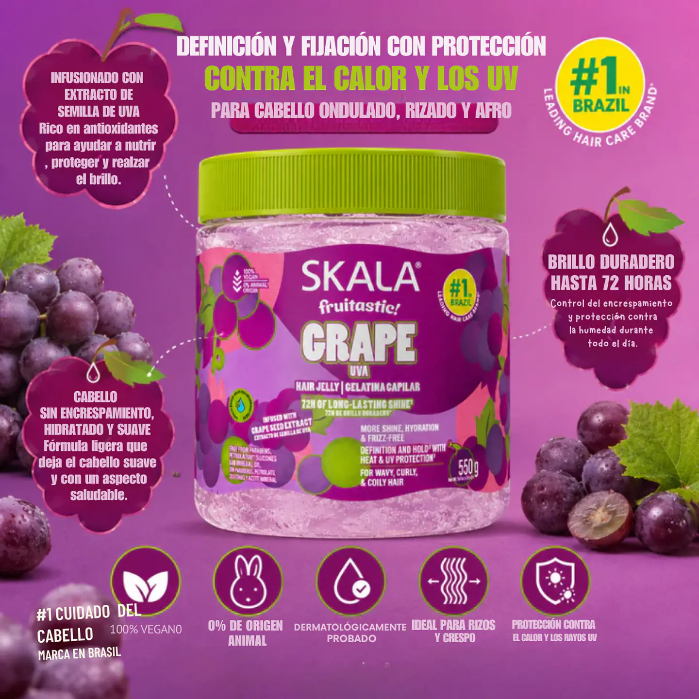 Pack Crema de Peinar, Gel y Aceite Capilar Hidratación Uva Skala 6