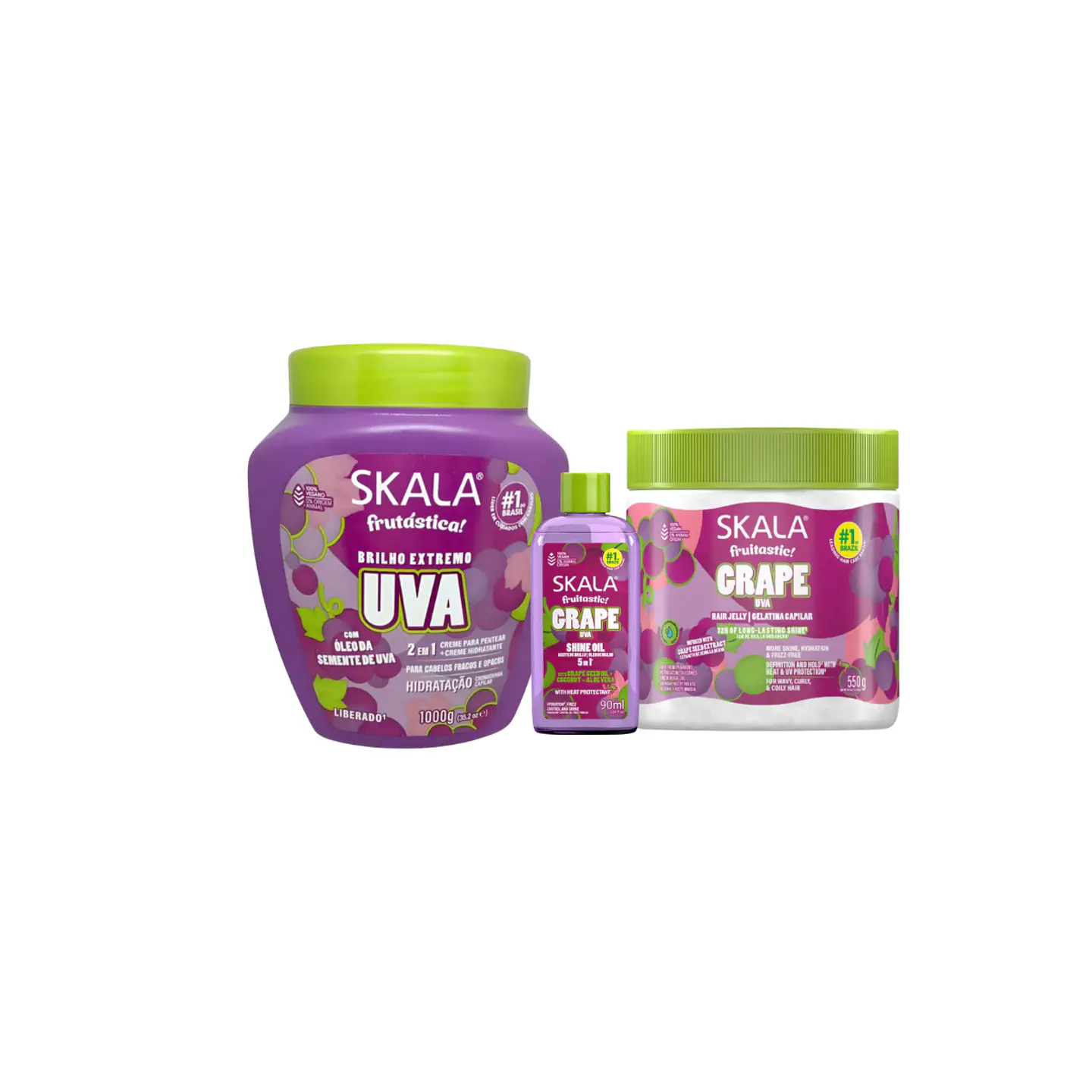 Pack Crema de Peinar, Gel y Aceite Capilar Hidratación Uva Skala 1