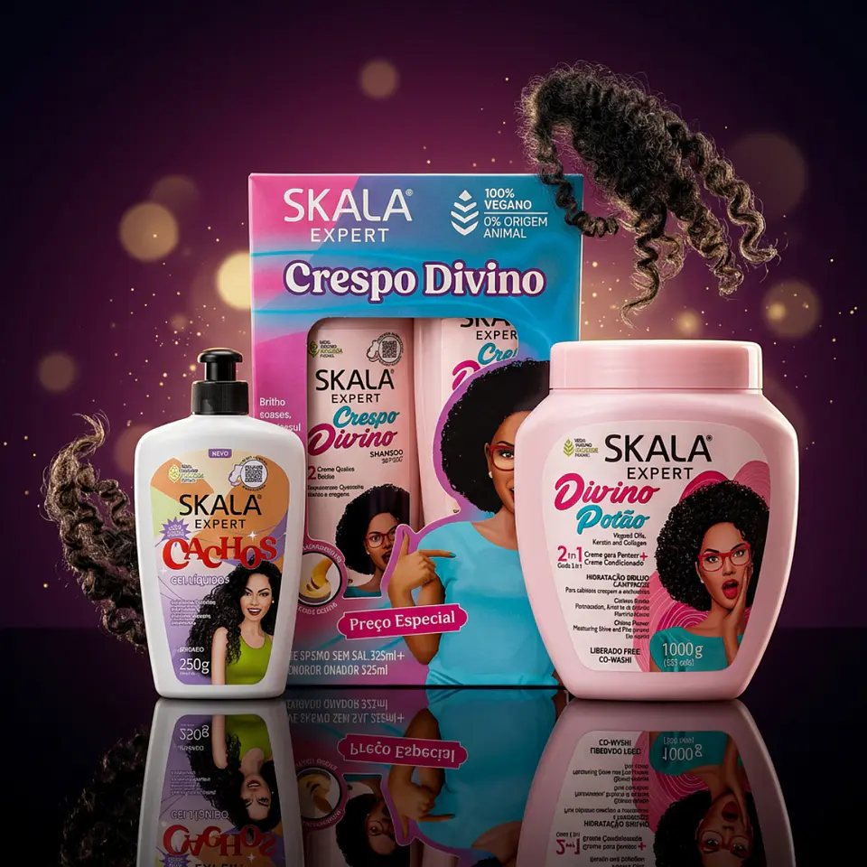 Pack Shampoo/Acondicionador, Crema de Peinar y Gel Crespo Divino Skala 2