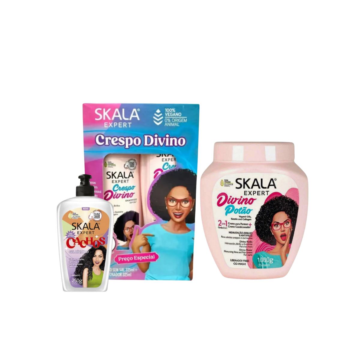 Pack Shampoo/Acondicionador, Crema de Peinar y Gel Crespo Divino Skala