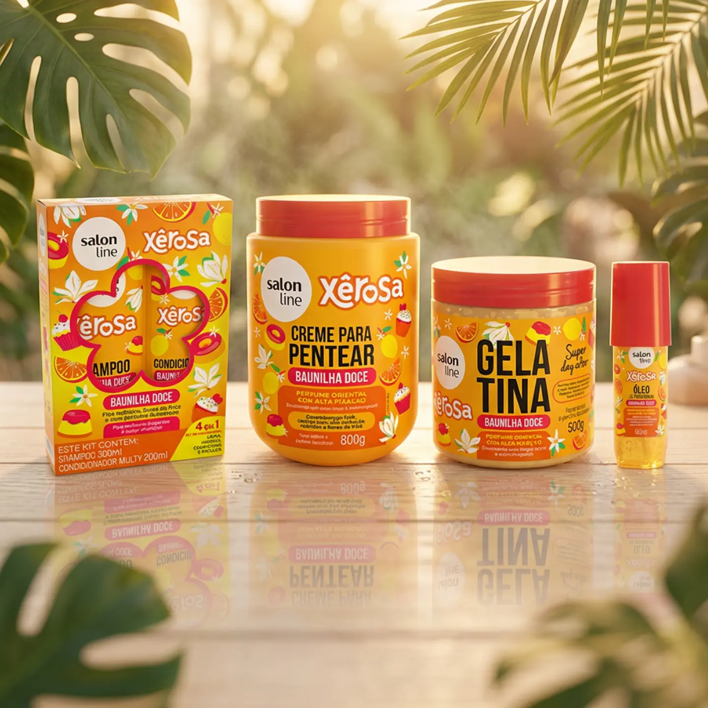 Pack Shampoo/Acondicionador, Crema de Peinar,gel y oleo Xêrosa Vainilla Dulce 2