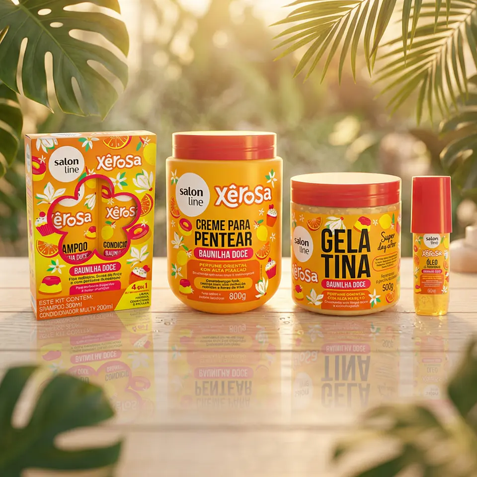 Pack Shampoo/Acondicionador, Crema de Peinar,gel y oleo Xêrosa Vainilla Dulce 2