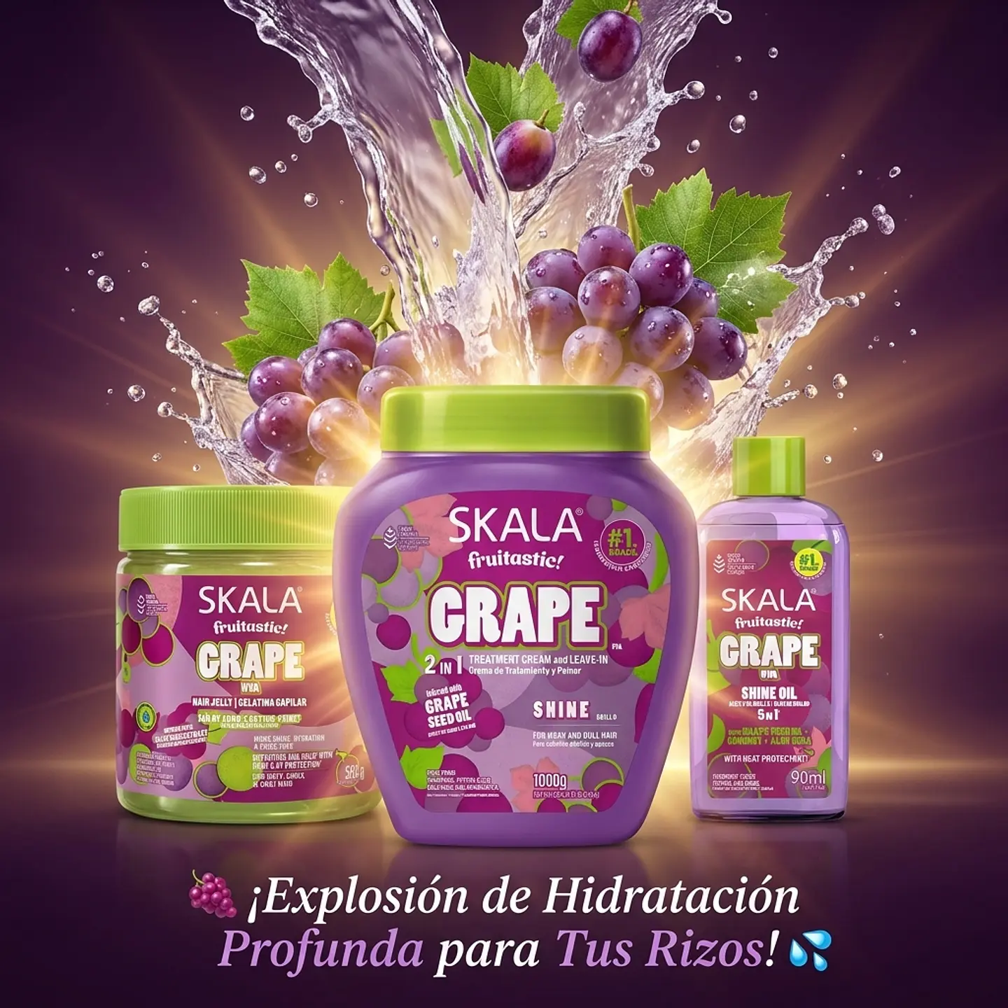Kit Crema de Peinar, Gel y Aceite Capilar Hidratación Uva Skala 3