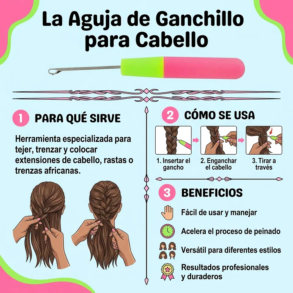Aguja Crochet Para El Cabello/trenzas/extenciones/peinados 7