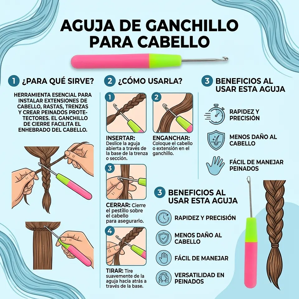 Aguja Crochet Para El Cabello/trenzas/extenciones/peinados 6
