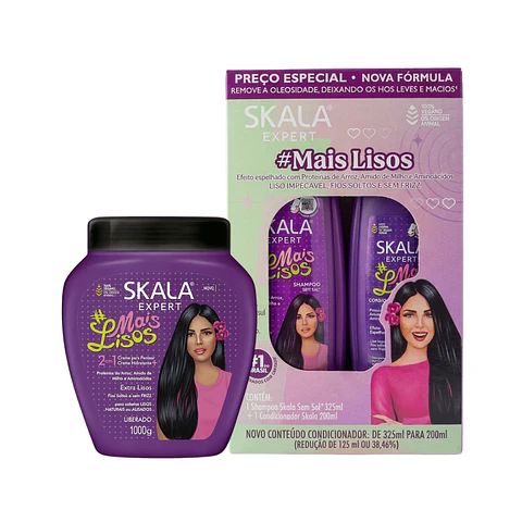 Skala Mais Lisos Kit: Shampoo, Acondicionador 2 en 1 | Efecto Liso 525 ml