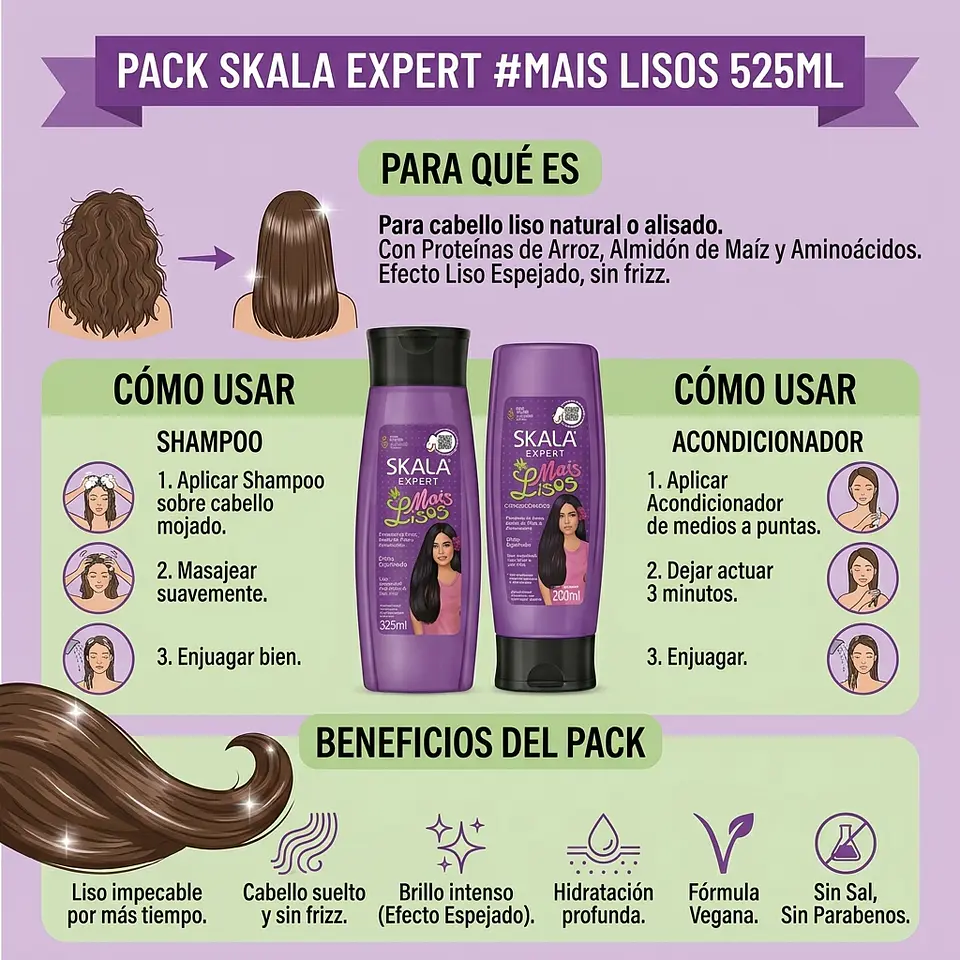 Pack Shampoo + Acondicionador Mais Lisos 525ml 2