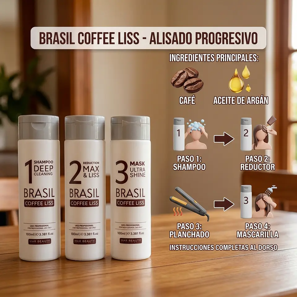Alisado progresivo y termoactivo Brasil Coffe Liss 3 Pasos 100ml  4