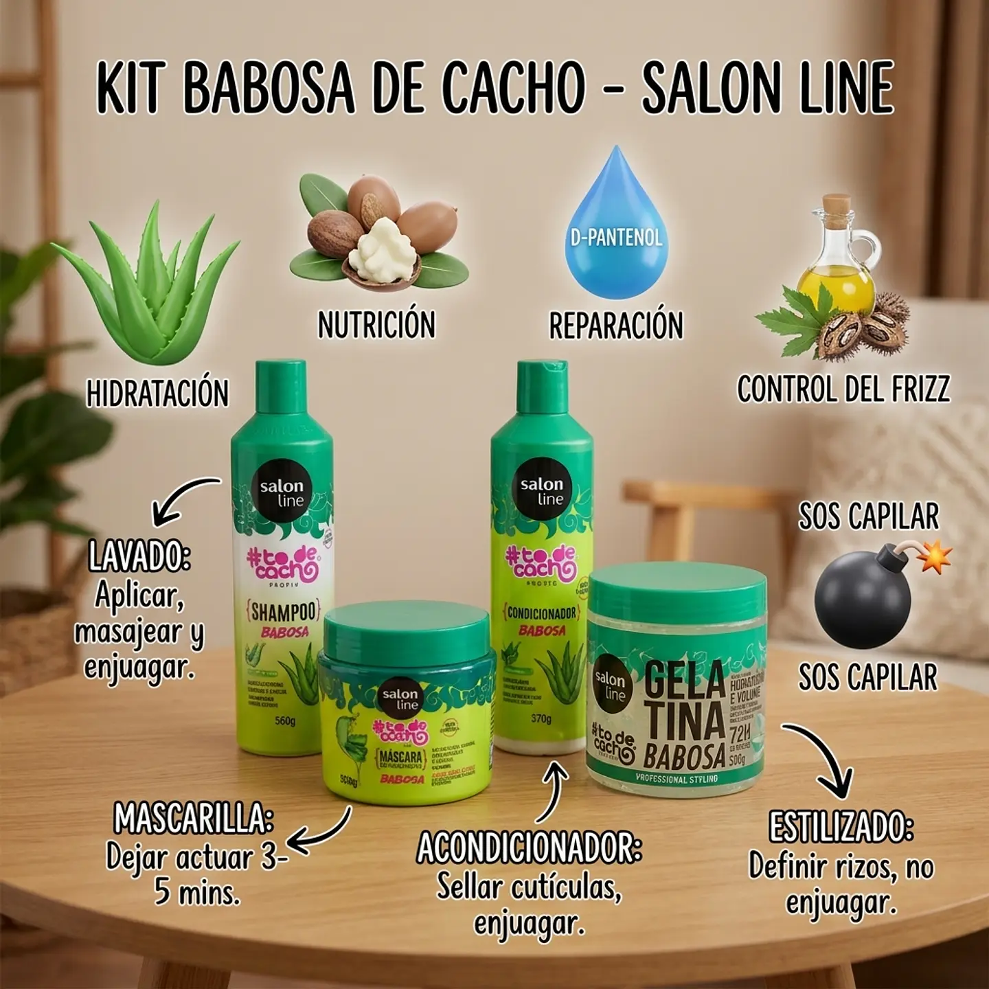 Kit Completo Hidratación Extrema & Definición 72H Babosa Salon Line 3