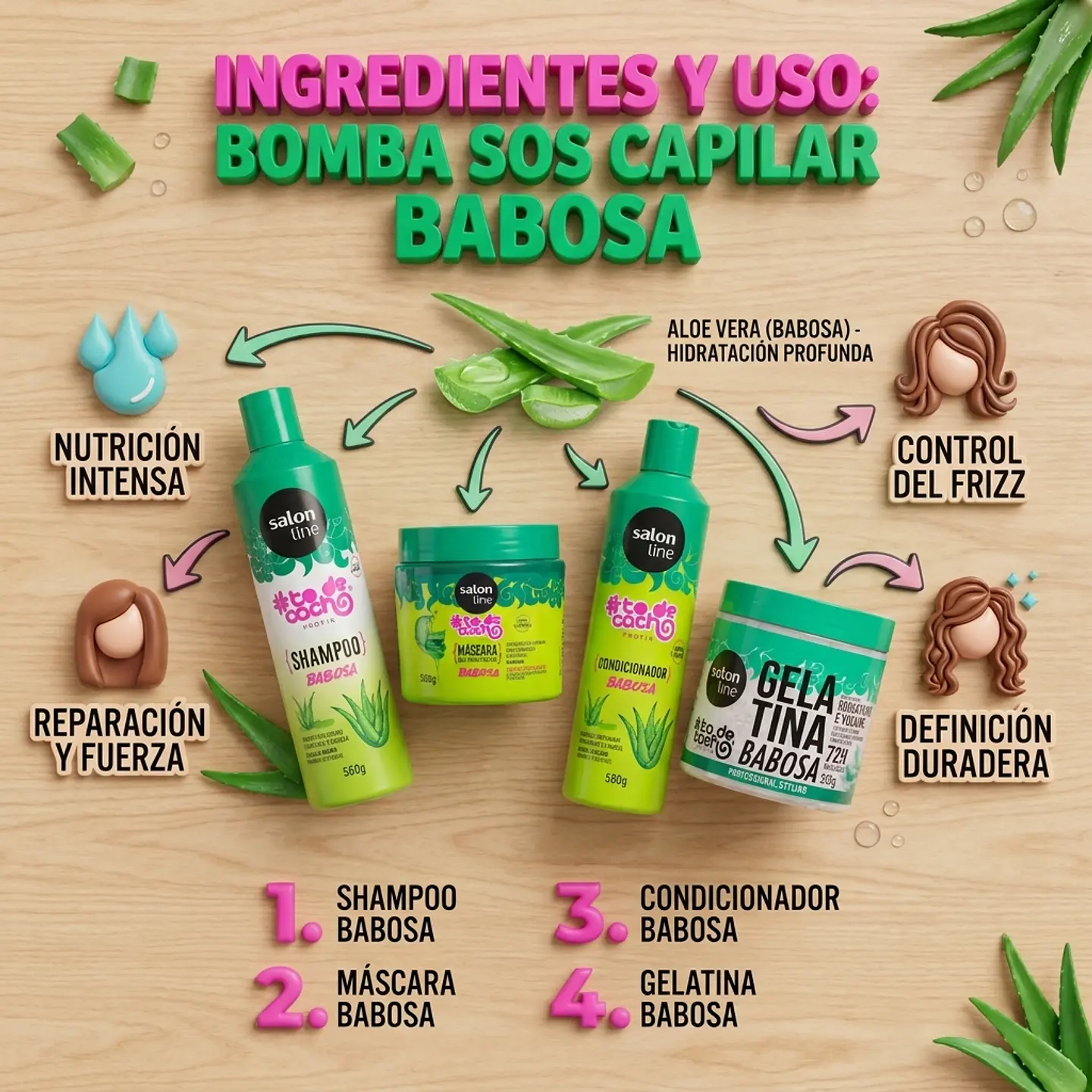 Kit Completo Hidratación Extrema & Definición 72H Babosa Salon Line 2