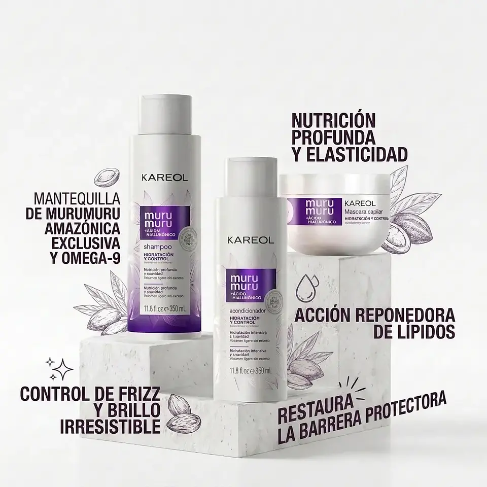 Pack  Shampoo + Acondicionador y Mascara Muru Muru + hyaluronico  kareol 2