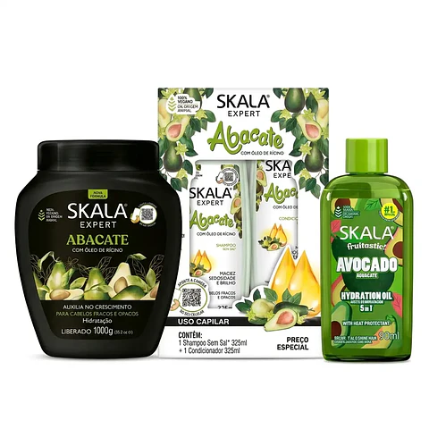 Kit Skala Aguacate Abacate Shampoo Crema Acondicionador Y Oleo
