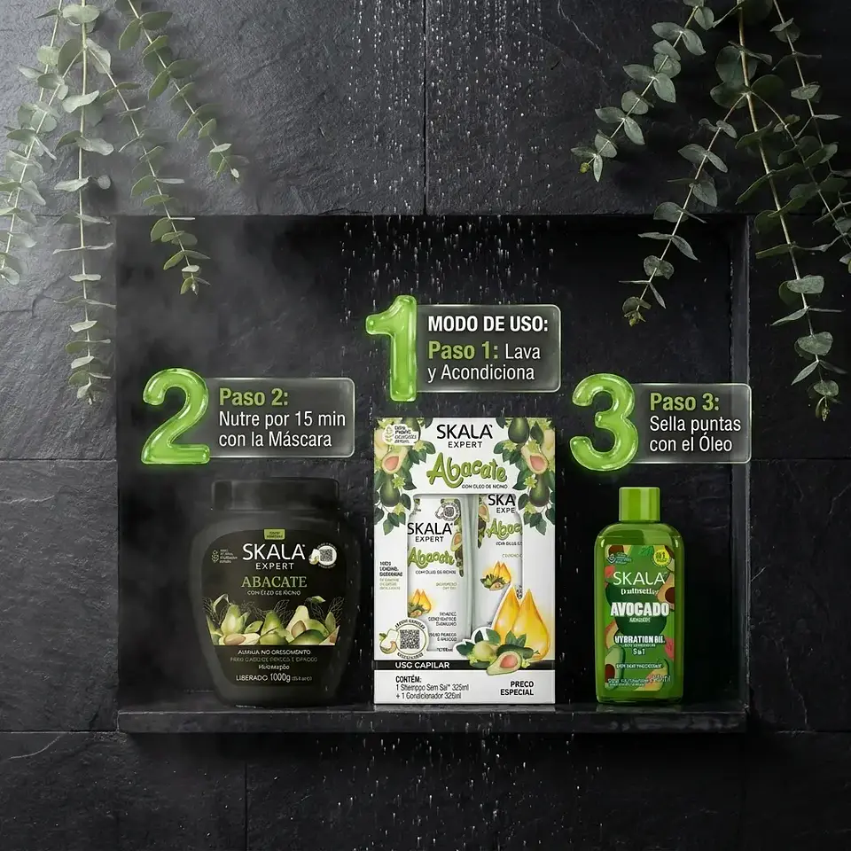 Kit Skala Aguacate Abacate Shampoo Crema Acondicionador Y Oleo 6