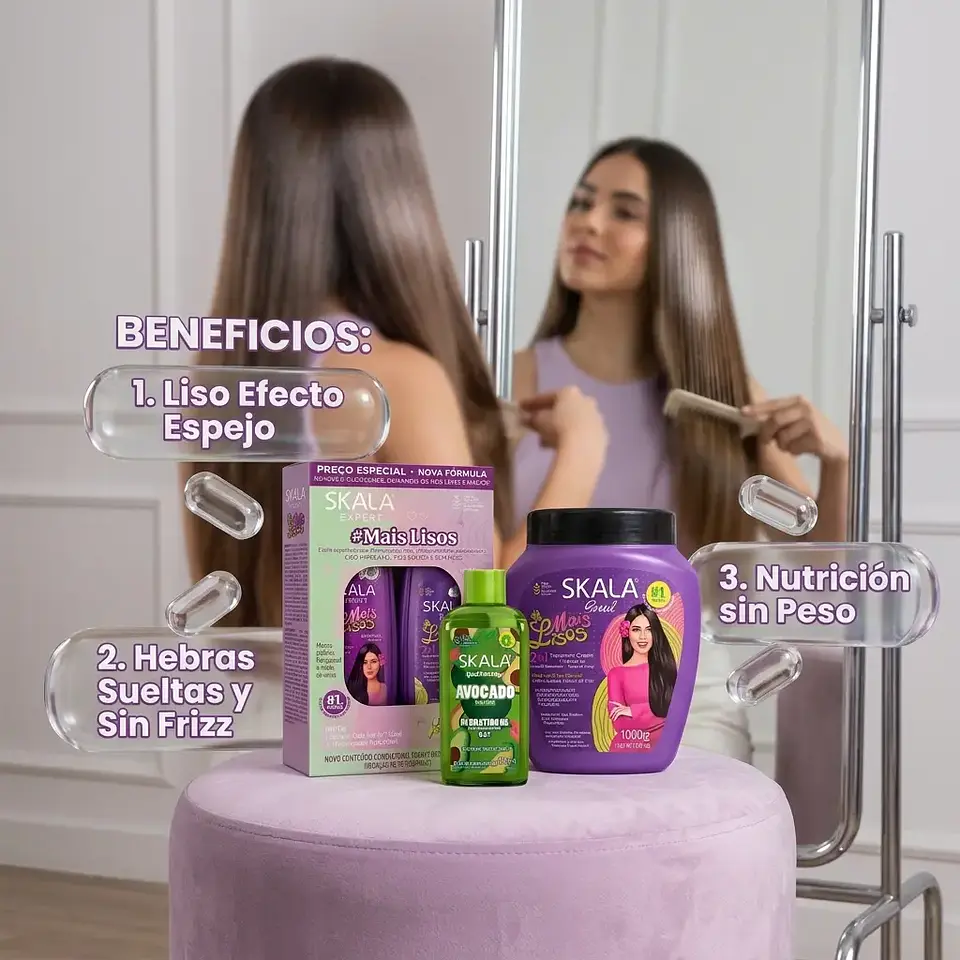 Kit Skala Mais Lisos 4 en 1: Efecto Espejo, Control Frizz y Óleo Térmico 4