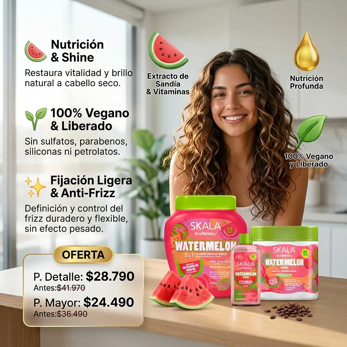 Pack Crema de Peinar, Gel y Aceite Capilar Nutricion Sandia skala