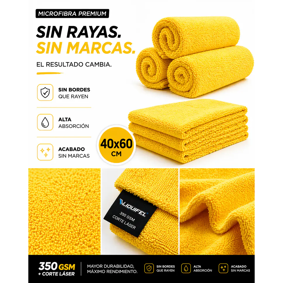 PAÑO MICROFIBRA PREMIUM 350 GMS AMARILLO 3